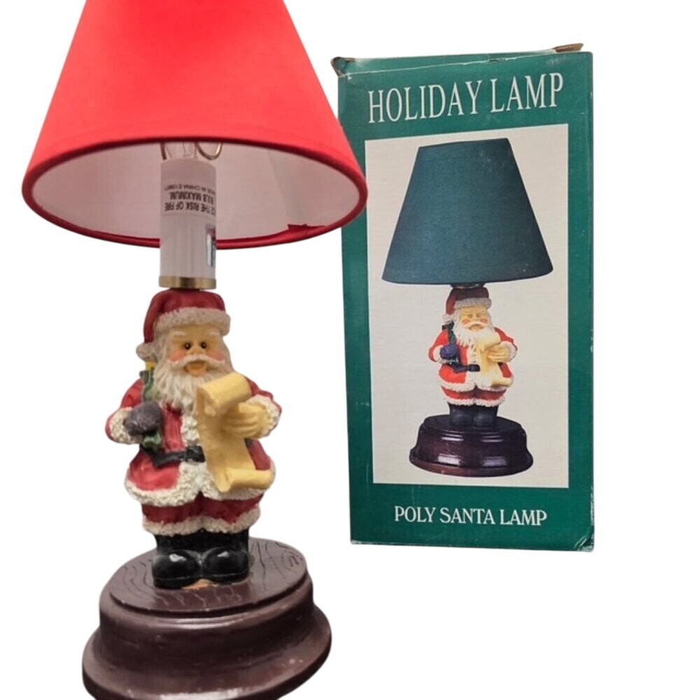 Poly Santa‎ Holiday Lamp Red Shade Original Box 1990s Tested Vintage